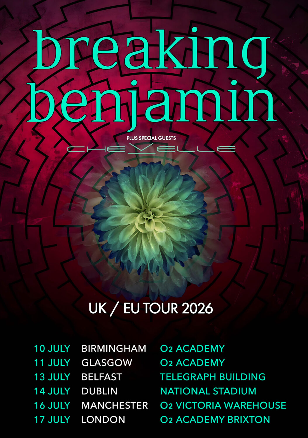 BREAKING BENJAMIN Live Summer 2026 UK & Ireland Tour Poster