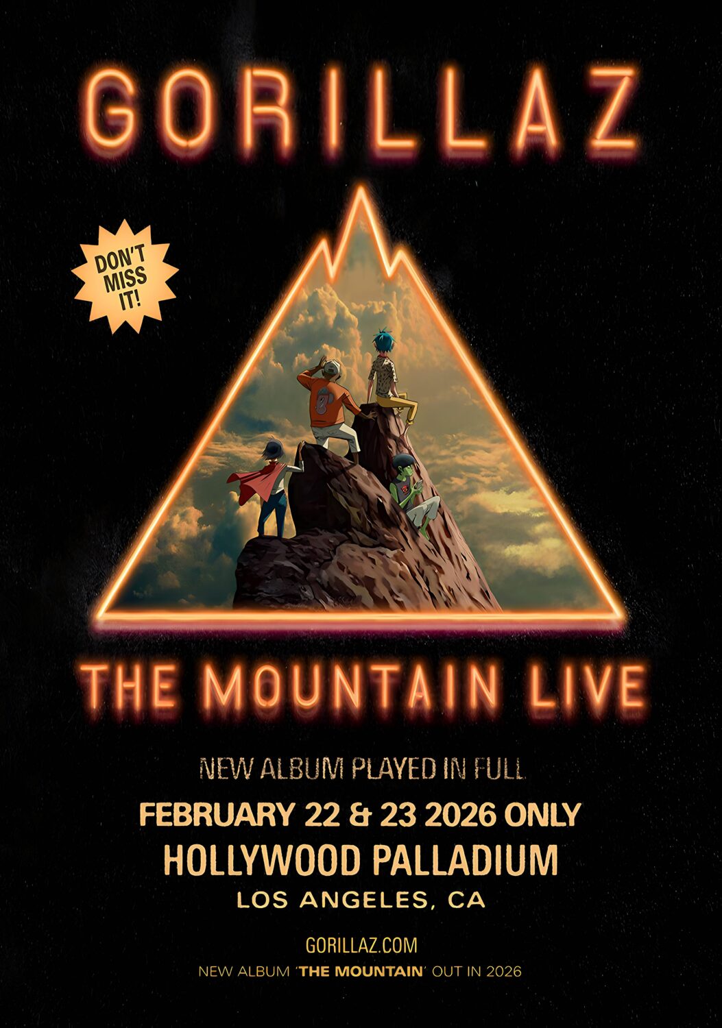 GORILLAZ 2026 Tour LOS ANGELES Hollywood Palladium Poster