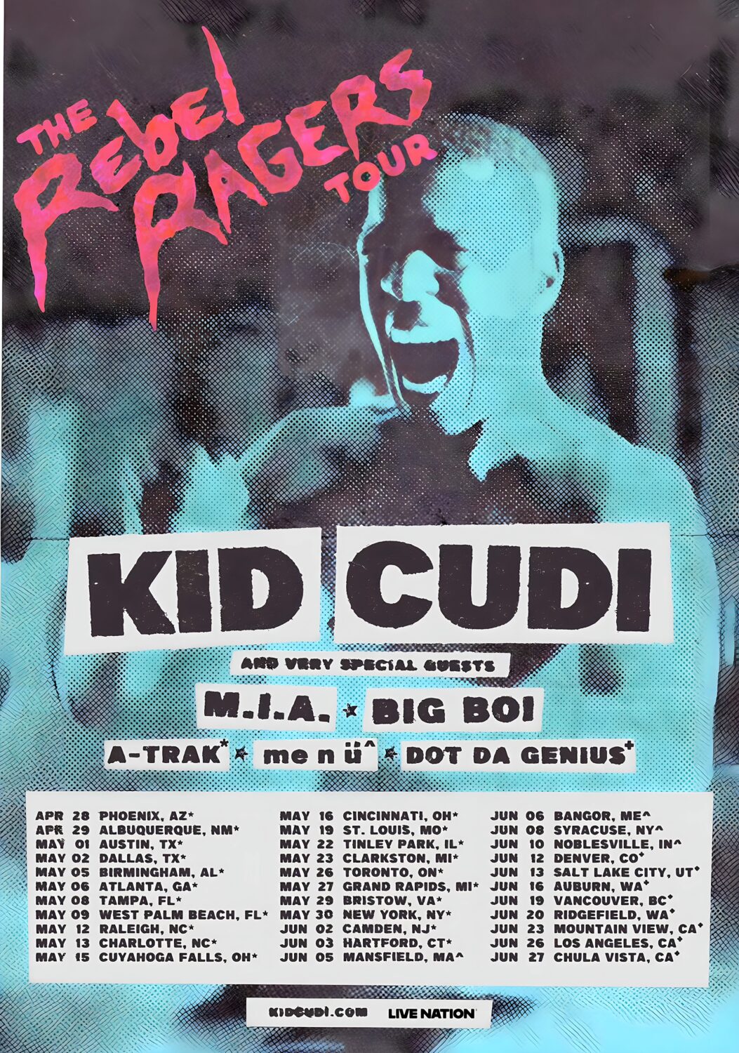 KID CUDI The Rebel Ragers 2026 North American Tour Poster