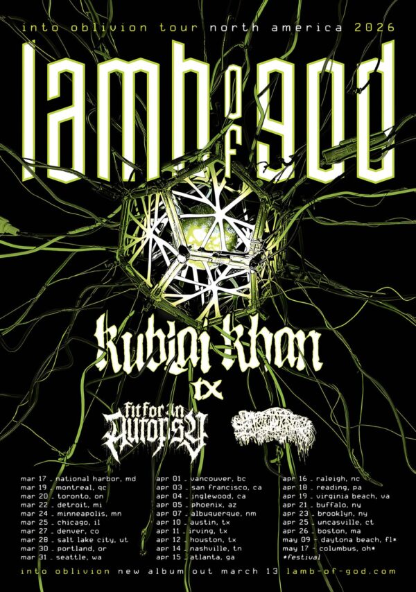 LAMB OF GOD Into Oblivion 2026 North American Tour Poster