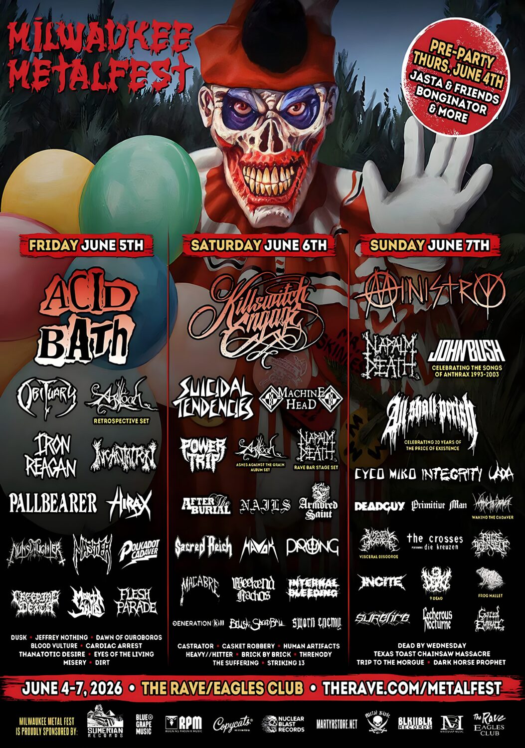 MILWAUKEE METAL FEST Acid Bath - Parkway Drive - Ministry Line-up Tour Poster