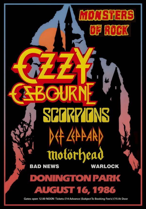 MONSTERS OF ROCK Festival 1986 Ozzy Osbourne - Scorpions - Def Leppard Poster