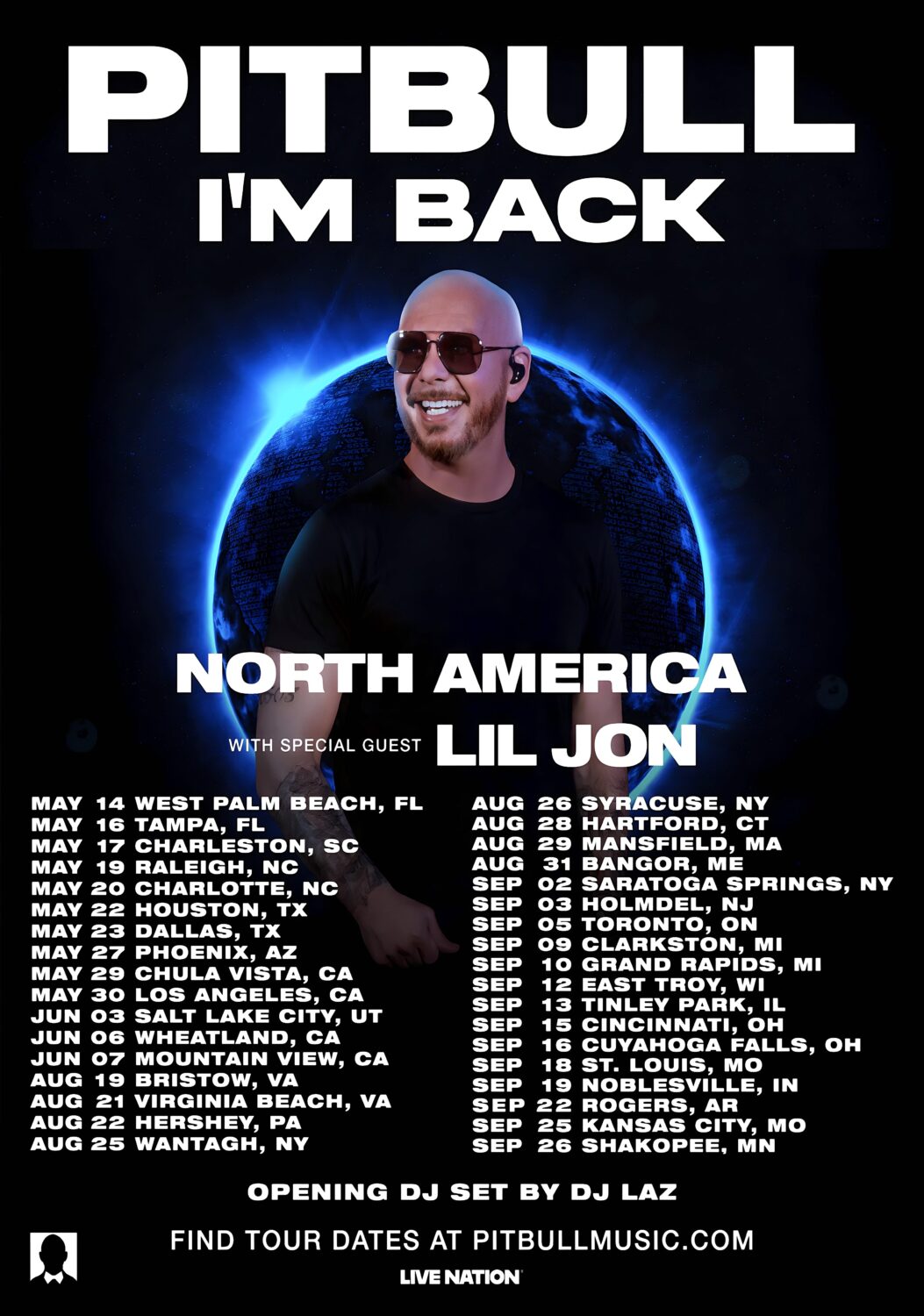 PITBULL I'm Back 2026 North America Tour Poster