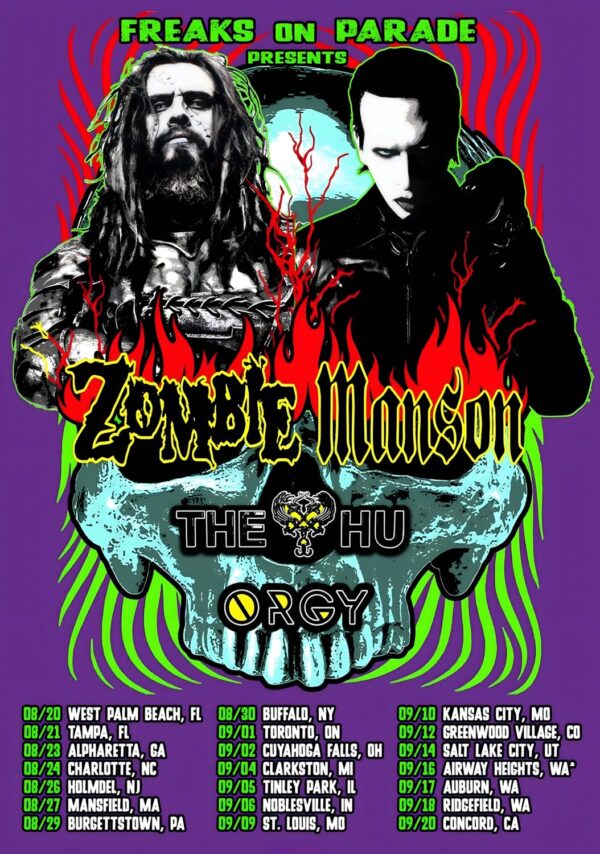 ROB ZOMBIE - MARILYN MANSON Freaks On Parade 2026 North America Tour Poster
