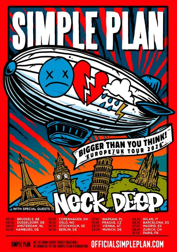 SIMPLE PLAN Bigger Than You Think 2026 UK & Europe Tour Poster