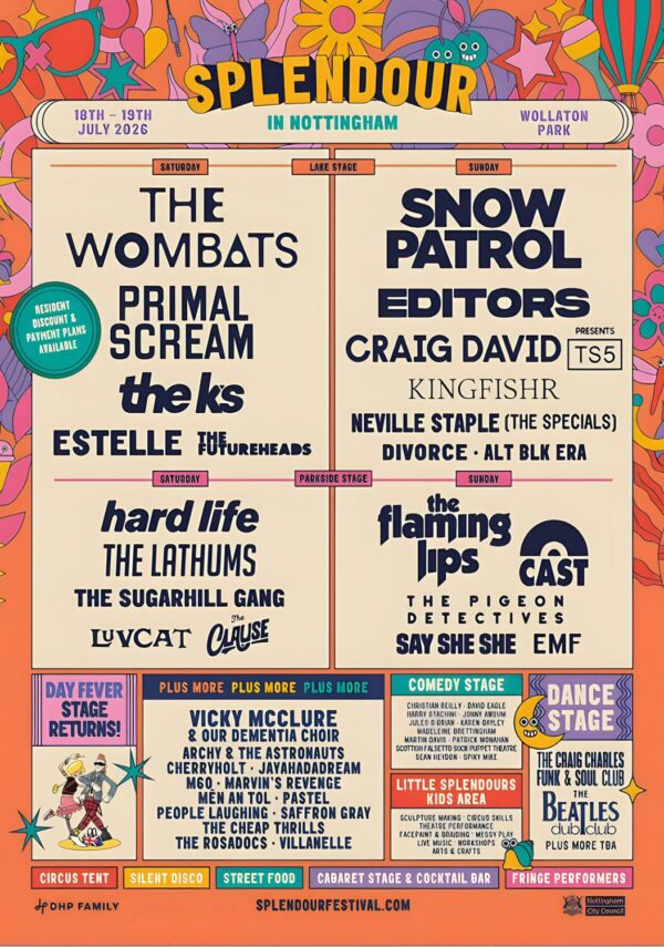 SPLENDOUR Festival 2026 The Wombats - Snow Patrol - Primal Scream Line-up Tour Poster