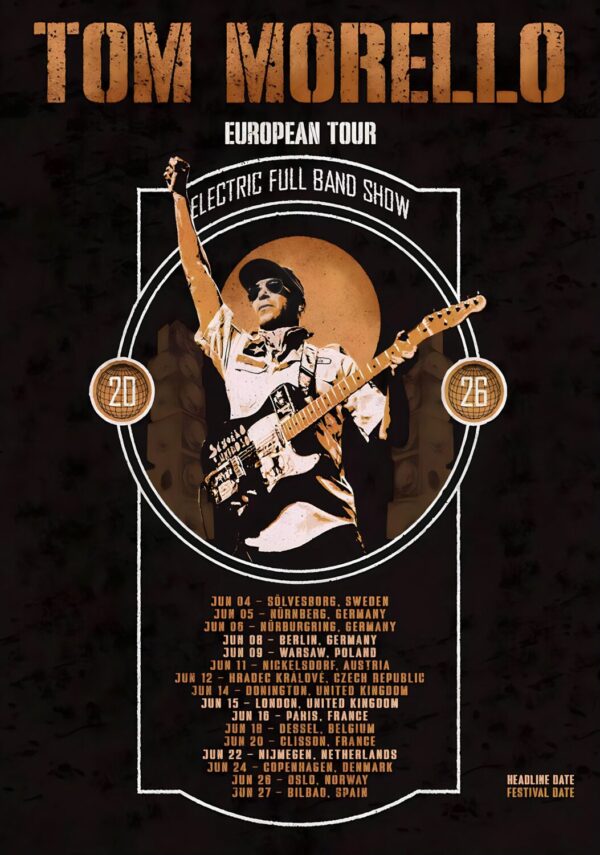 TOM MORELLO Electric Band Show 2026 UK & Europe Tour Poster