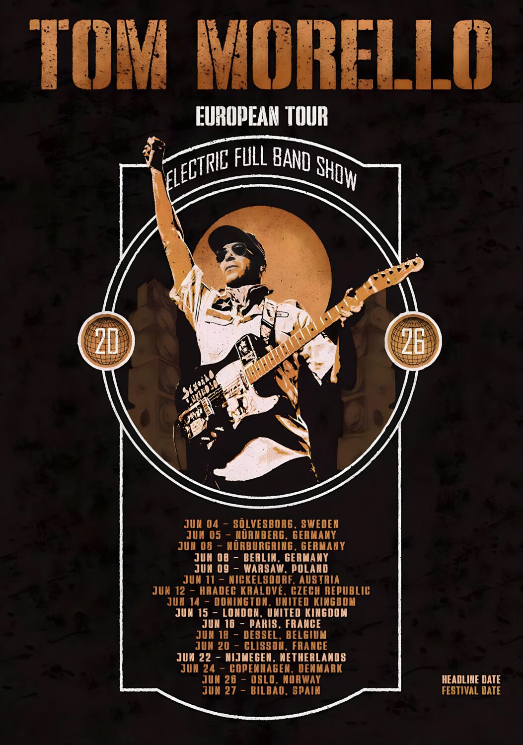 TOM MORELLO Electric Band Show 2026 UK & Europe Tour Poster