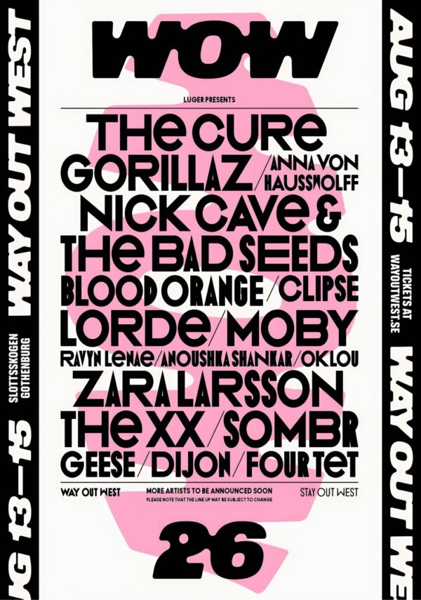 WAY Out West WOW Festival 2026 The Cure - Gorillaz - Nick Cave Line-up Tour Poster