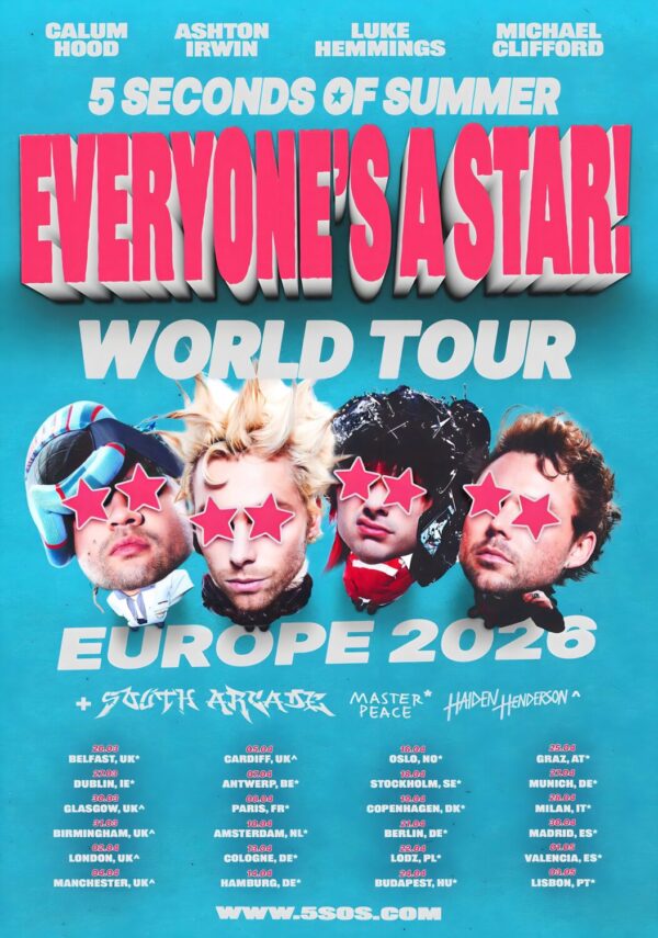 5 SECONDS OF SUMMER (5SOS) Everyone's A Star 2026 Europe & UK Tour Poster