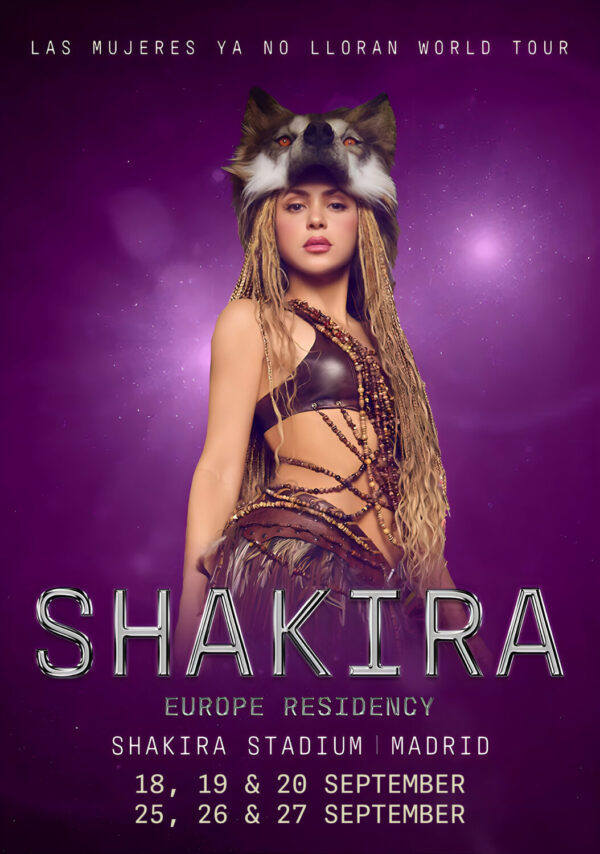 SHAKIRA Las Mujeres Ya No lloran 2026 Tour MADRID Sharia Stadium Poster