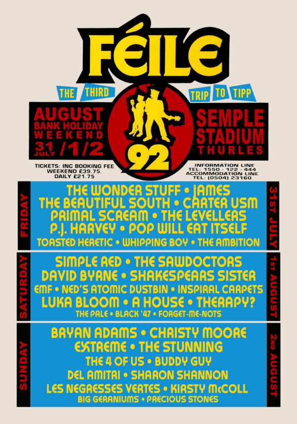 FÉILE FESTIVAL 1992 Bryan Adams - Simply Red - David Byrne THURLES Semple Stadium Tour Poster Print