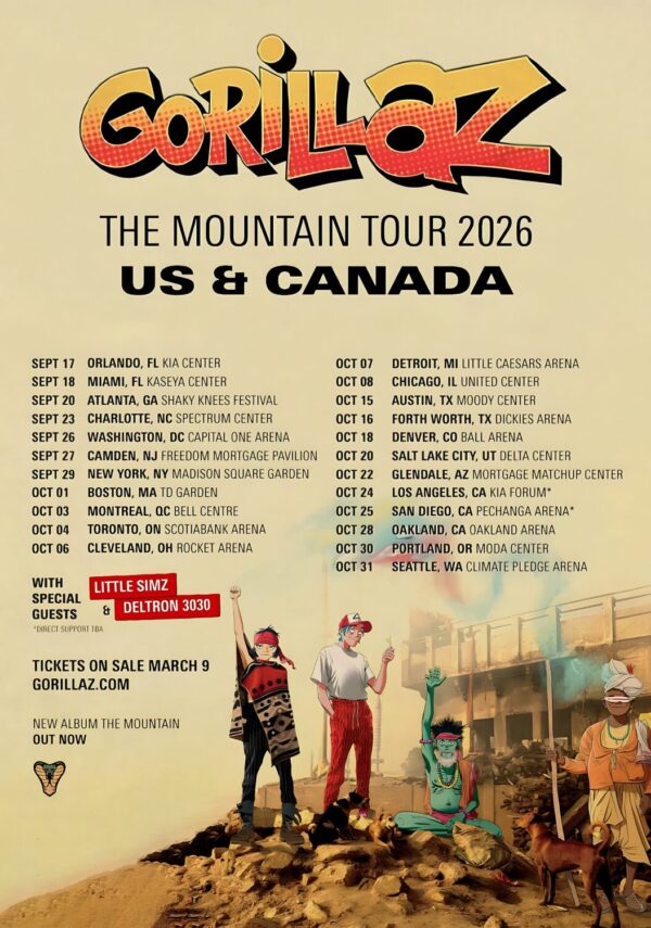 GORILLAZ The Mountain 2026 North American Tour Poster