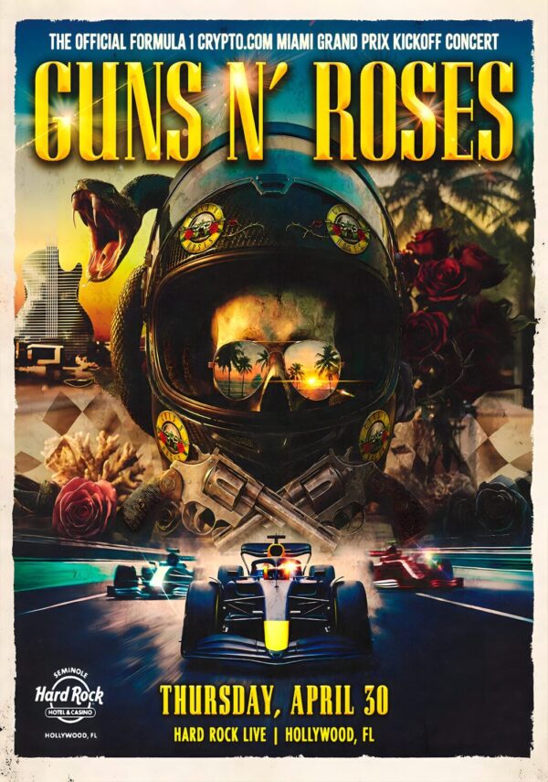GUNS N ROSES Miami Grand Prix F1 2026 Hollywood, Florida Tour Poster Print