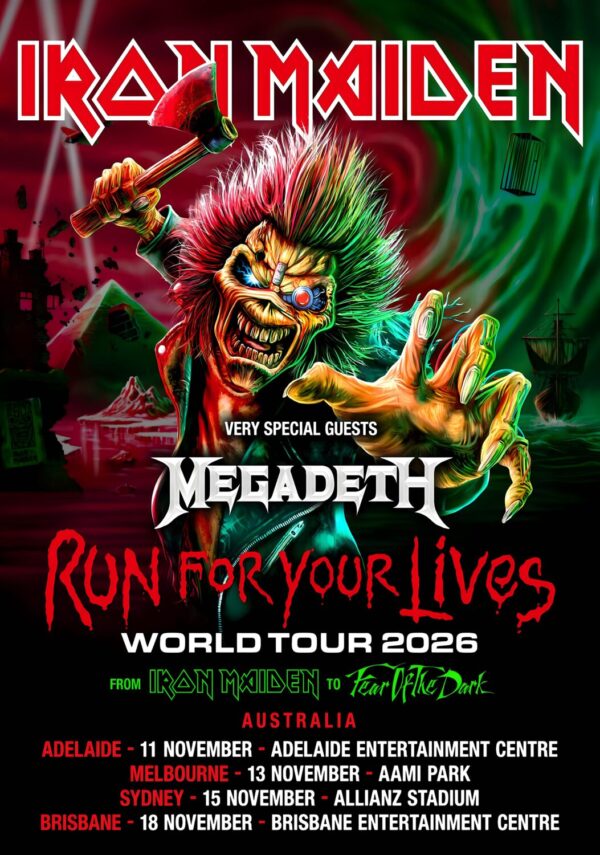IRON MAIDEN Run For Your Lives 2026 Australia Tour Poster