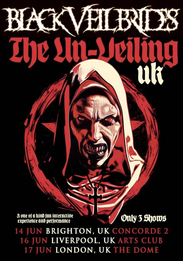 BLACK VEIL BRIDES Vindicate 2026 UK Tour BRIGHTON - LIVERPOOL - LONDON Poster