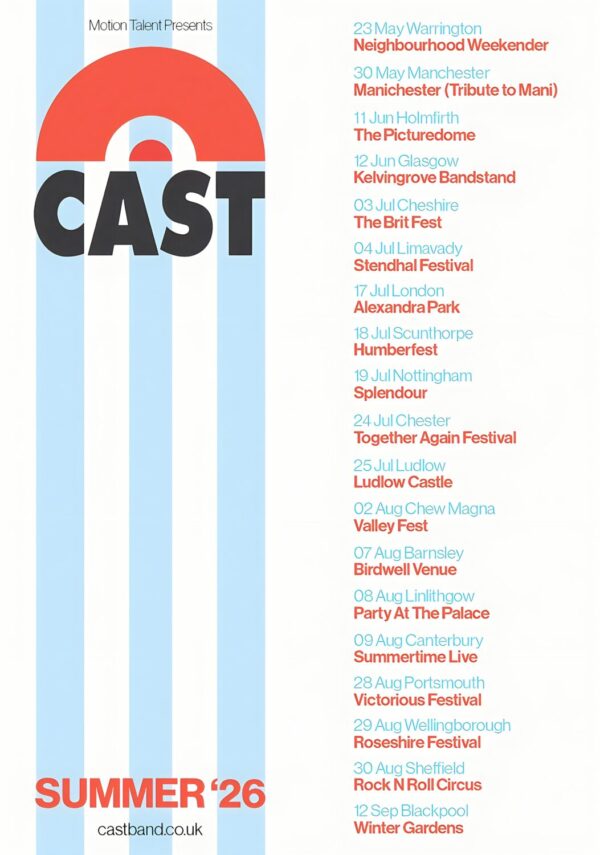 CAST (band) Yeah Yeah Yeah 2026 UK Tour Poster Poster