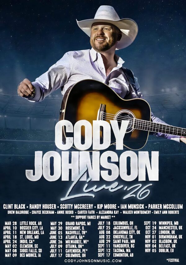 CODY JOHNSON Banks Of Trinity Live 2026 North American Tour Poster