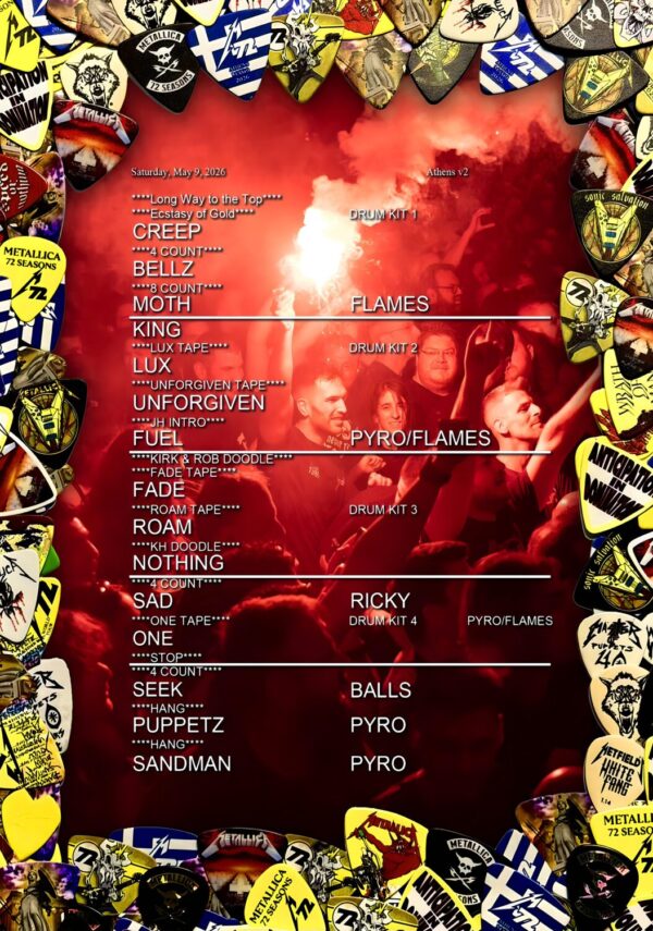 METALLICA M72 2026 Tour ATHENS Olympic Stadium SETLIST Poster Print