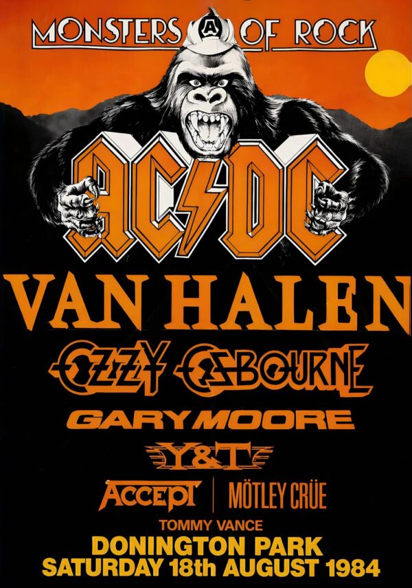 MONSTERS OF ROCK Festival 1984 Van Halen - Ozzy Osbourne - Gary Moore Line-up Tour Poster