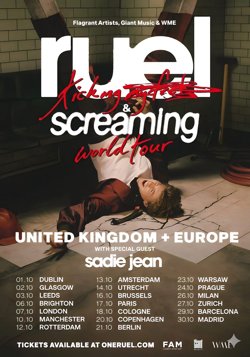 RUEL Kicking My Feet & Screaming 2026 UK & Europe Tour Poster