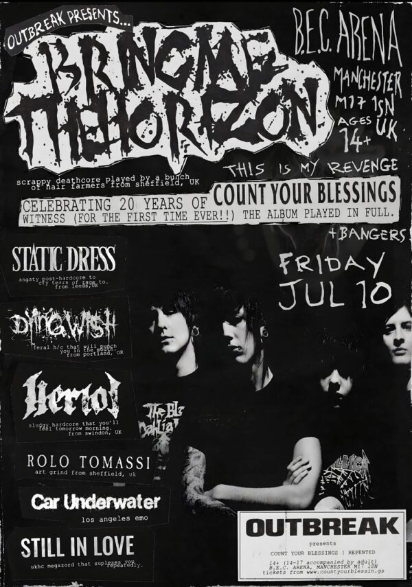 BRING ME THE HORIZON Count Your Blessings 2026 Tour MANCHESTER Arena - 10 July 2026 Poster