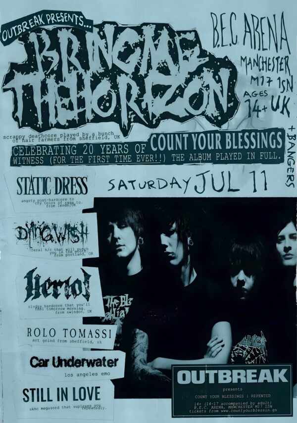 BRING ME THE HORIZON Count Your Blessings 2026 Tour MANCHESTER Arena - 11 July 2026 Poster