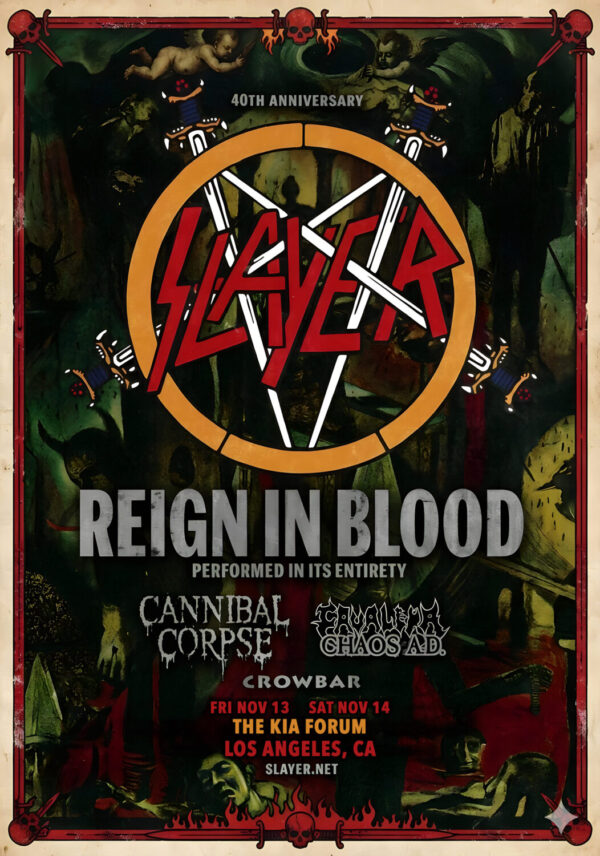 SLAYER Reign In Blood 2026 Tour LOS ANGELES KIA Forum Poster