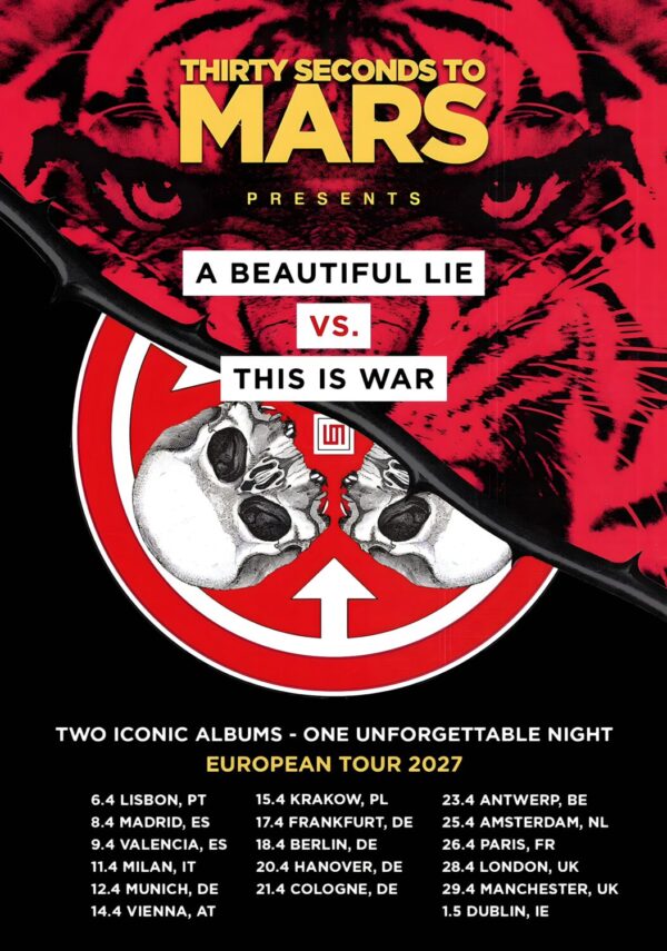 THIRTY SECONDS TO MARS Beautiful Lie - This Is War 2027 UK & Europe Tour Poster