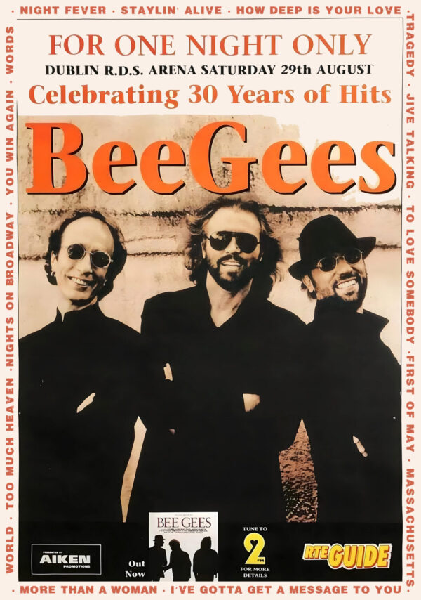 BEE GEES One Night Only 1998 World Tour DUBLIN RDS Arena Poster Print