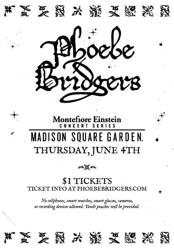 PHOEBE BRIDGERS Live 2026 Tour NEW YORK Madison Sqaure Garden - June 4 2026 Poster Print