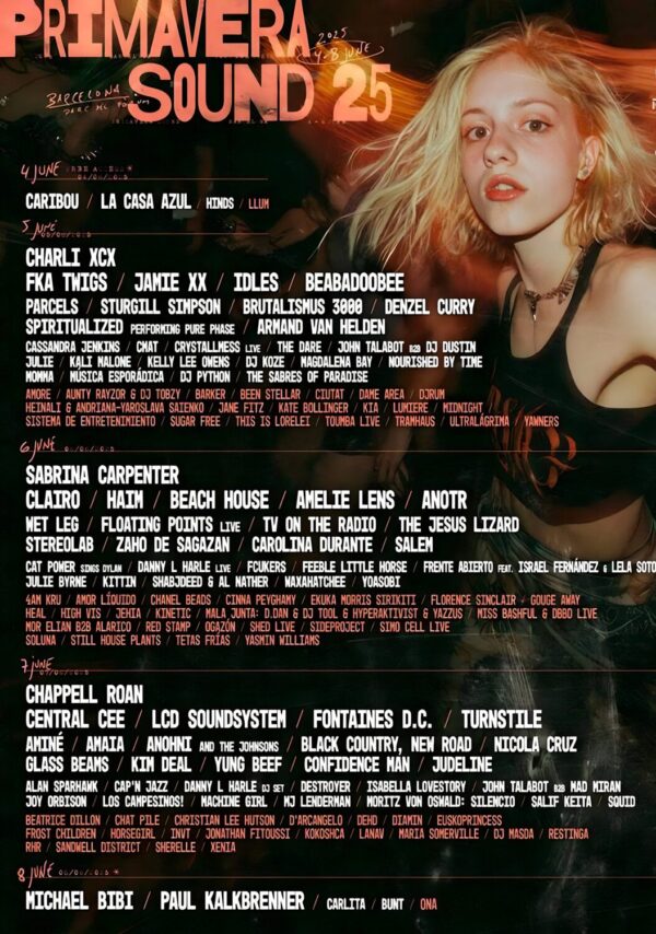 PRIMAVERA SOUND FESTIVAL Charlie XCX - Sabrina Carpenter - Chappell Roan 2025 Line-Up Poster Print