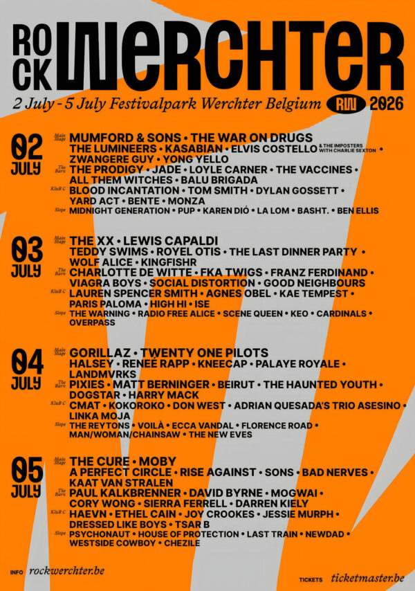 ROCK WERCHTER Festival 2026 Mumford & Sons - The xx - The Cure - Gorillaz Line Up Poster Print