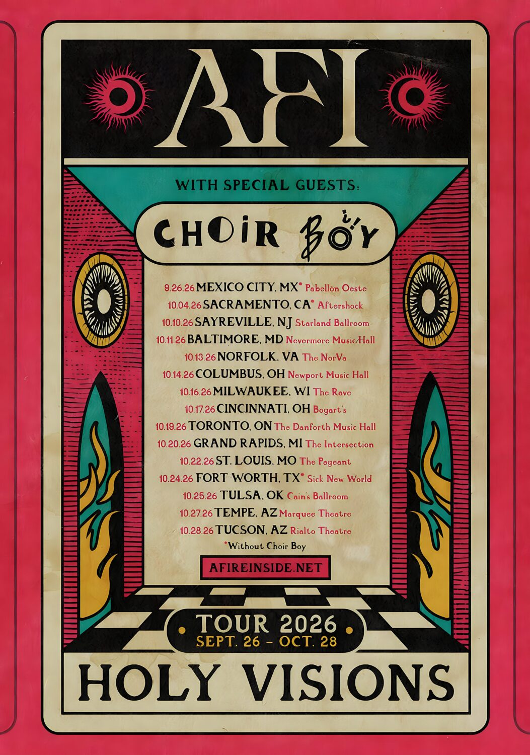 AFI Silver Bleeds The Black Sun 2026 Tour Poster