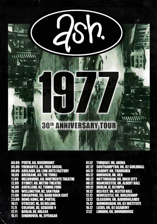 ASH (band) 1977 30th Anniversary 2026 UK & Europe Tour Poster