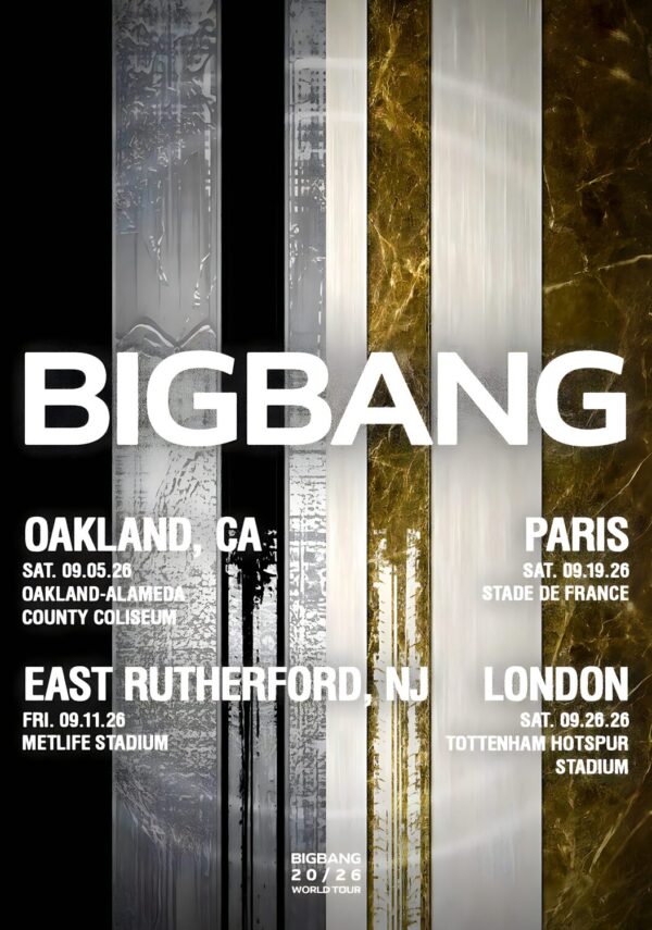 BIGBANG (band) 20th Anniversary 2026 Tour PARIS- LONDON - OAKLAND - EAST RUTHERFORD Poster