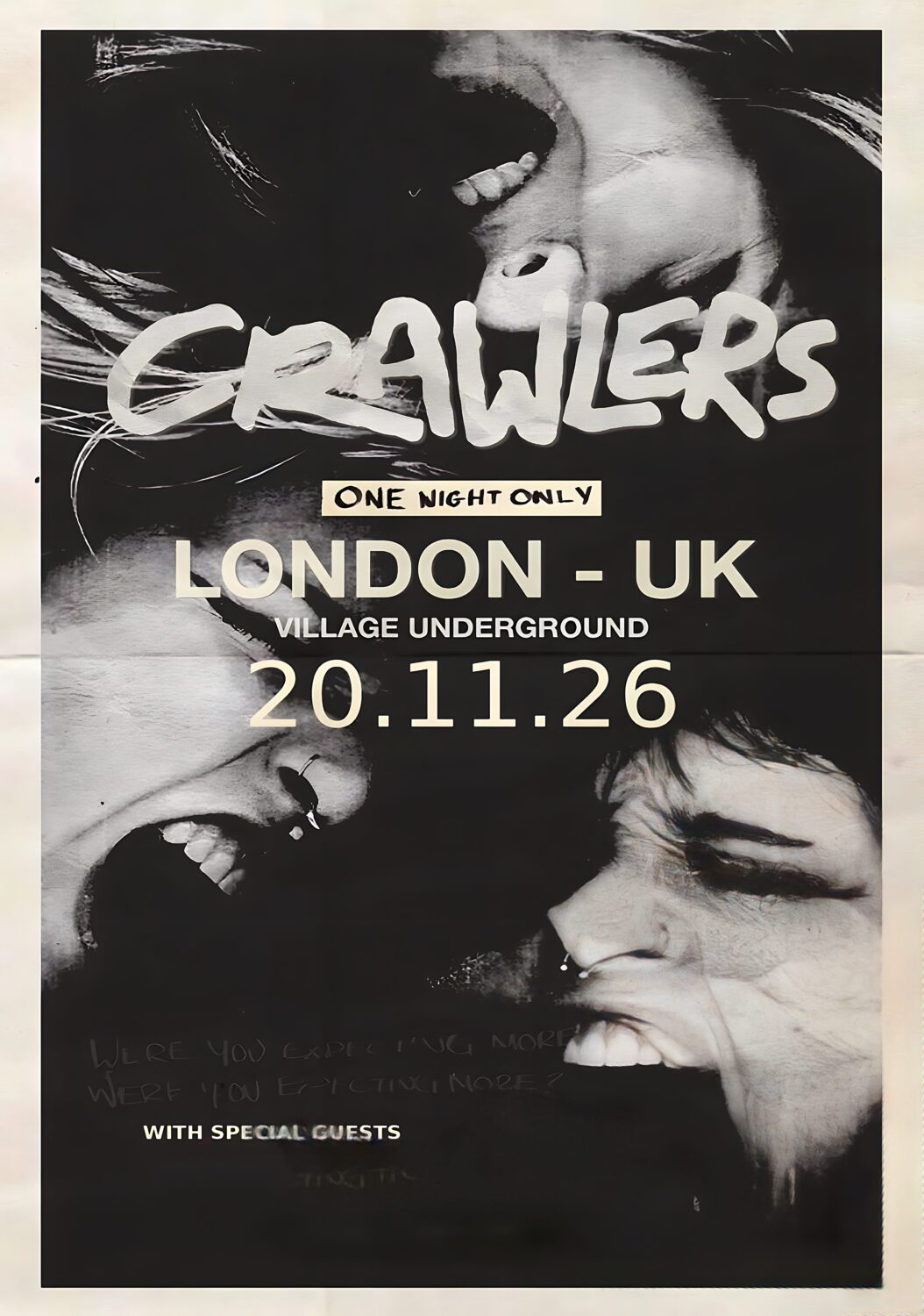 CRAWLERS Afraid To Die 2026 Tour LONDON Village Underground Poster
