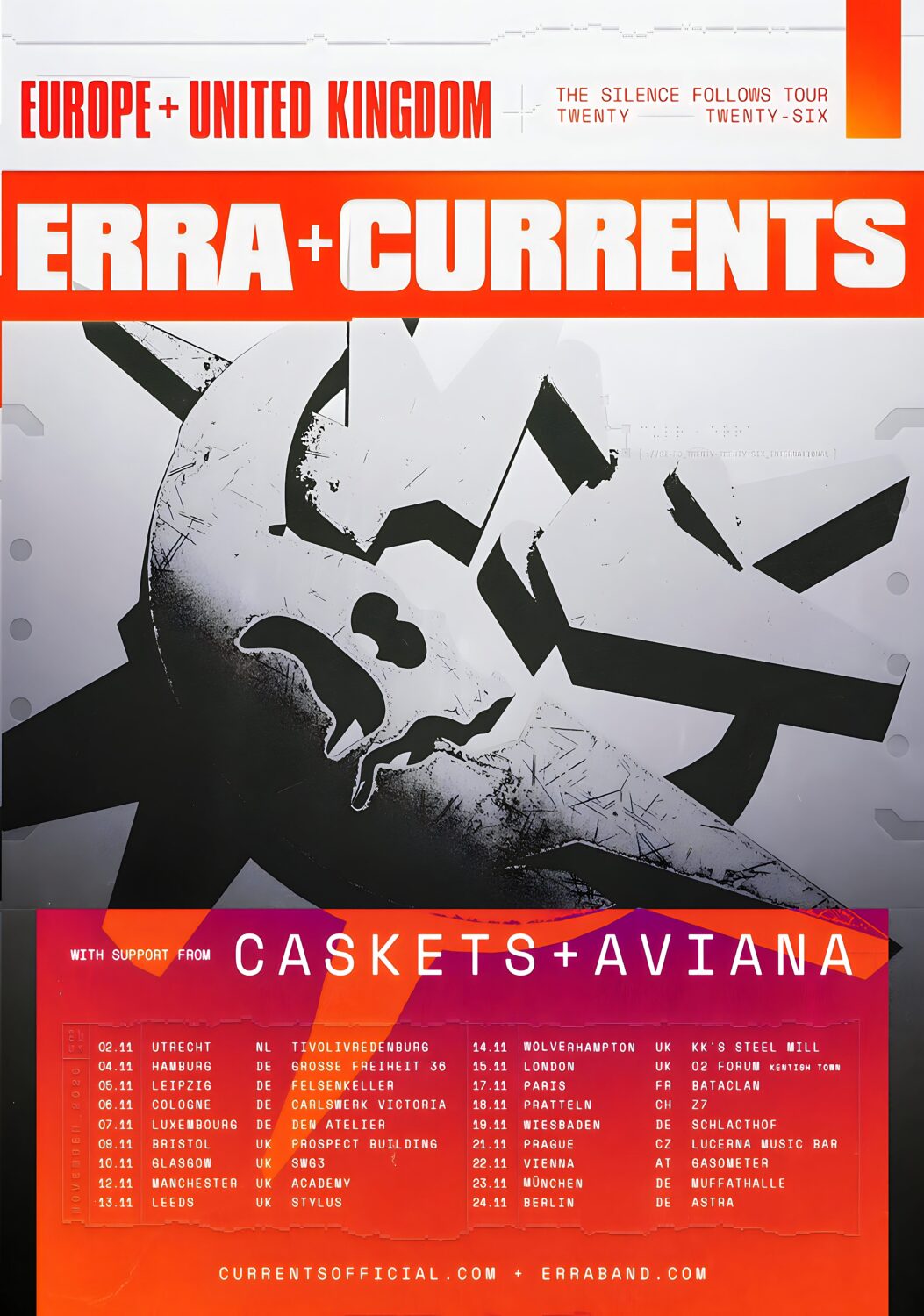 CURRENTS - ERRA The Silence Follows 2026 UK & Europe Tour Poster