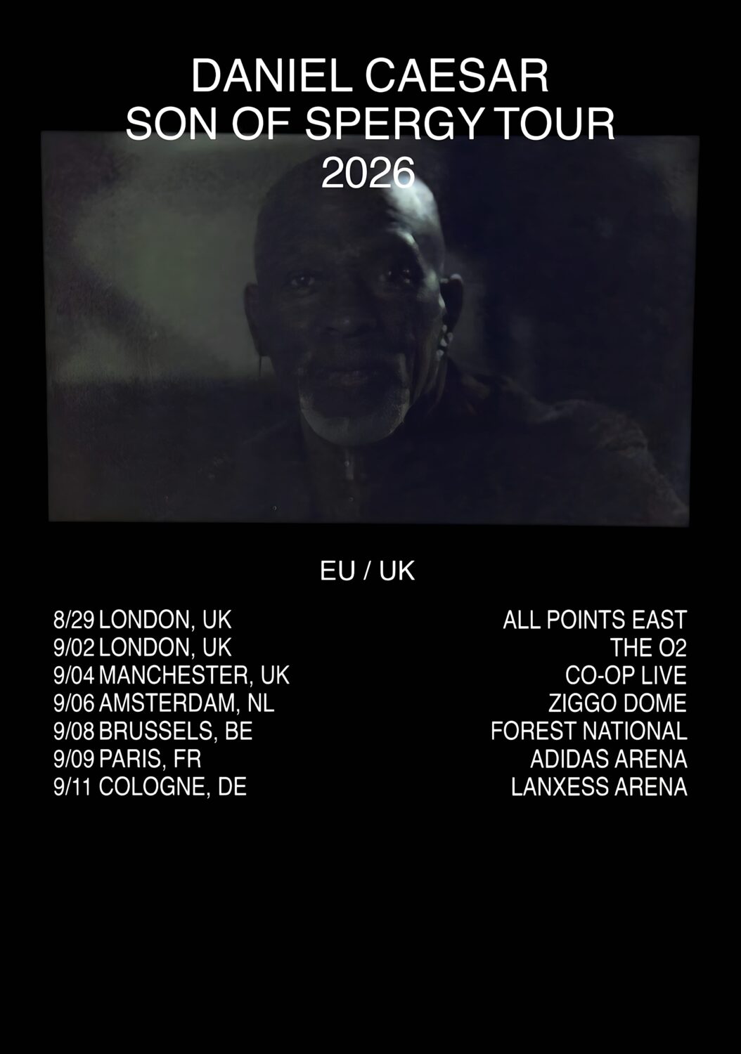 DANIEL CAESAR Son of Spergy 2026 UK & Europe Tour Poster
