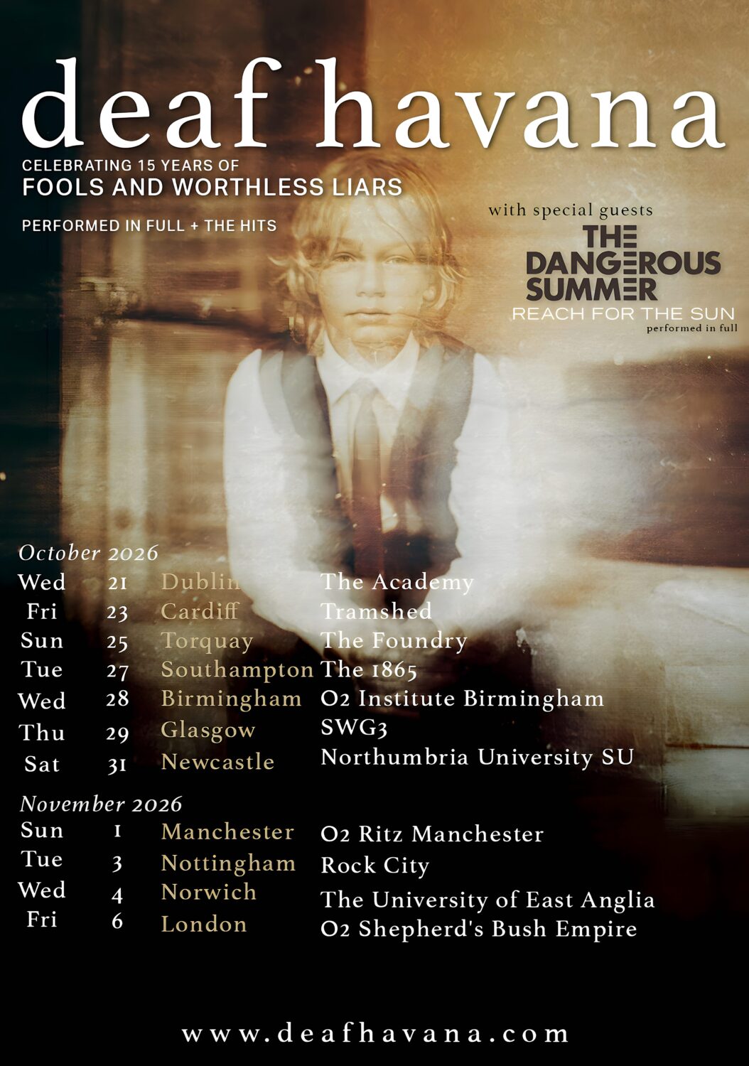 DEAF HAVANA Fools & Worthless Liars 2026 UK Tour Poster