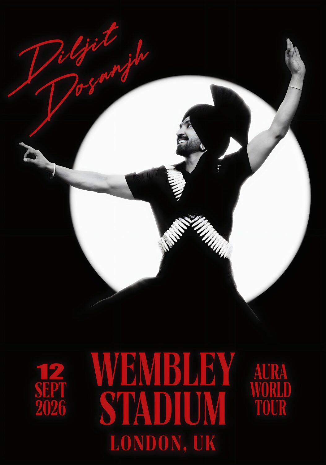 DILJIT DOSANJH Aura 2026 Tour LONDON Wembley Stadium Poster