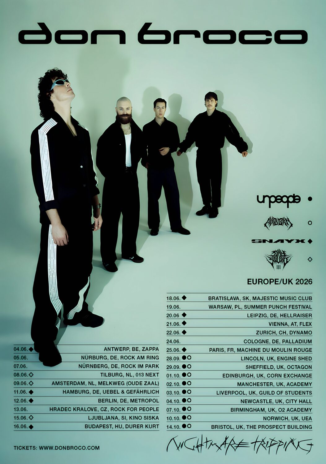 DON BROCO Nightmare Tripping 2026 UK & Europe Tour Poster