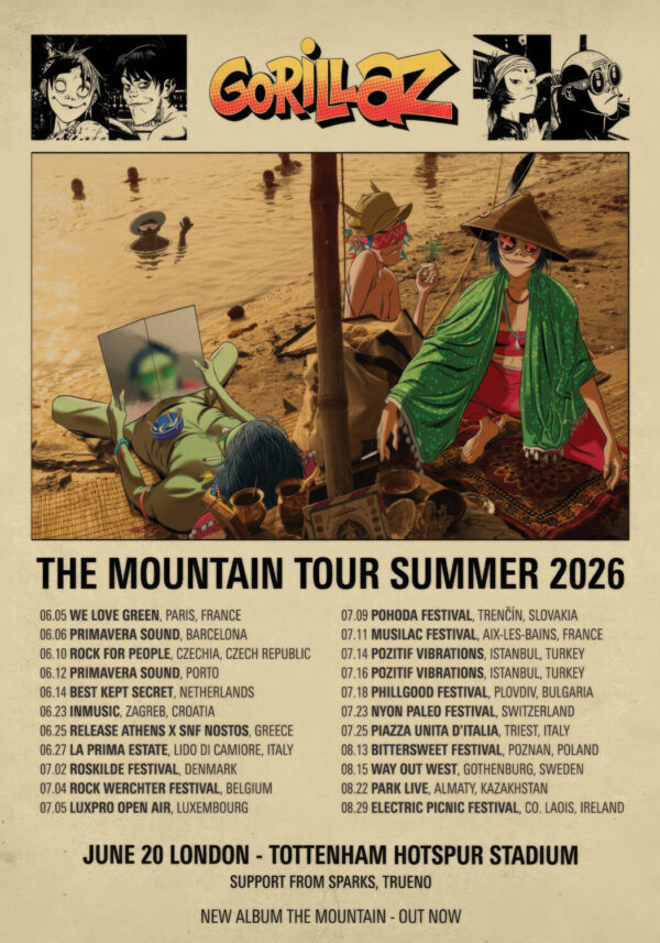 GORILLAZ The Mountain 2026 UK & Europe Tour Poster
