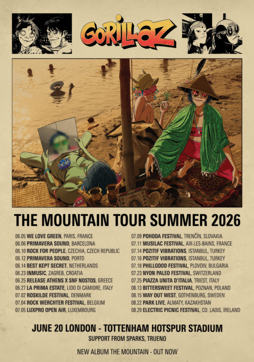 GORILLAZ The Mountain 2026 UK & Europe Tour Poster