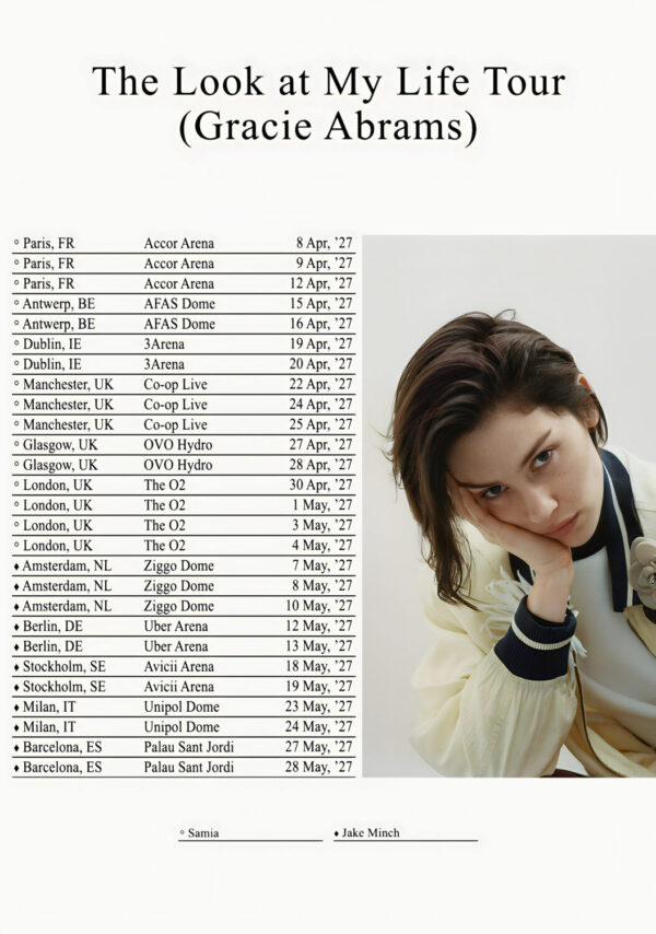 GRACIE ABRAMS The Look At My Life 2027 UK & Europe Tour Poster