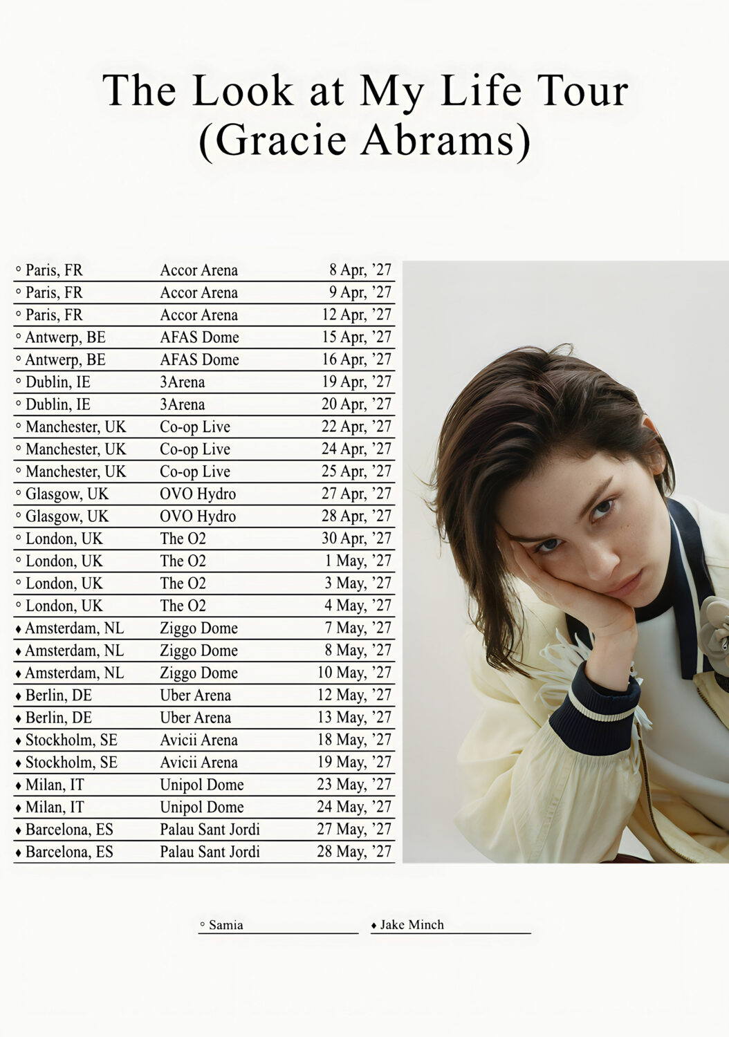 GRACIE ABRAMS The Look At My Life 2027 UK & Europe Tour Poster