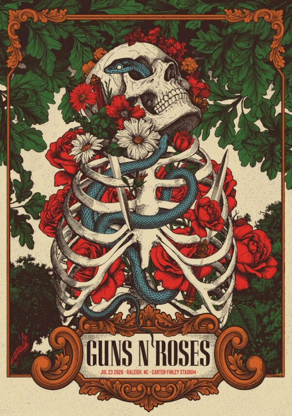 GUNS N ROSES World Tour 2026 Live RALEIGH Cater-Finley Stadium - 23 July 2026 Poster Print