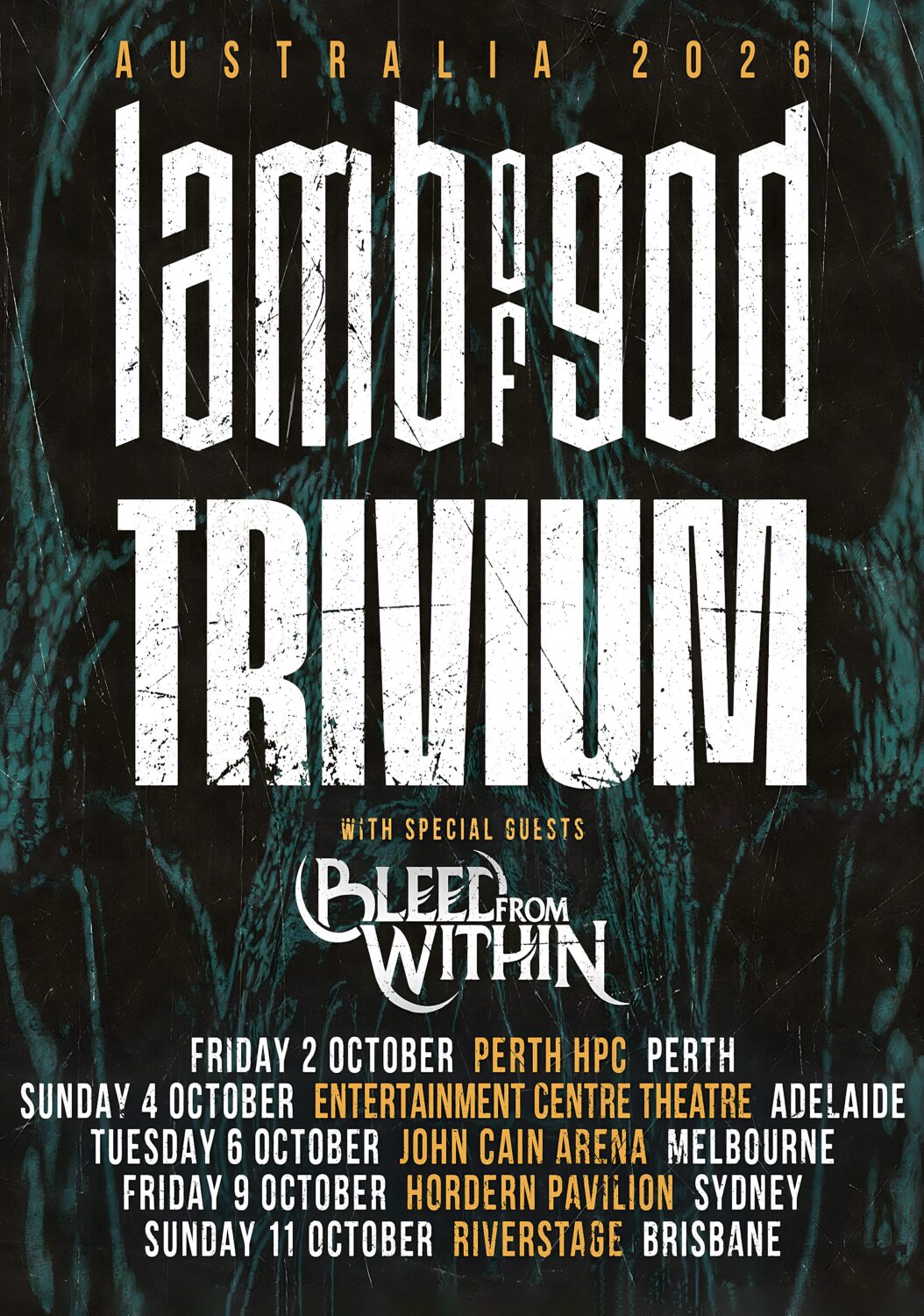 LAMB OF GOD - TRIVIUM Australia 2026 Tour Poster
