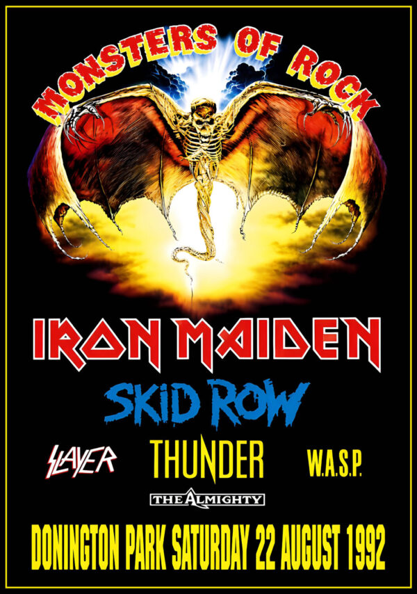 MONSTERS OF ROCK Festival 1992 Iron Maiden - Skid Row - Slayer Line Up Tour Poster
