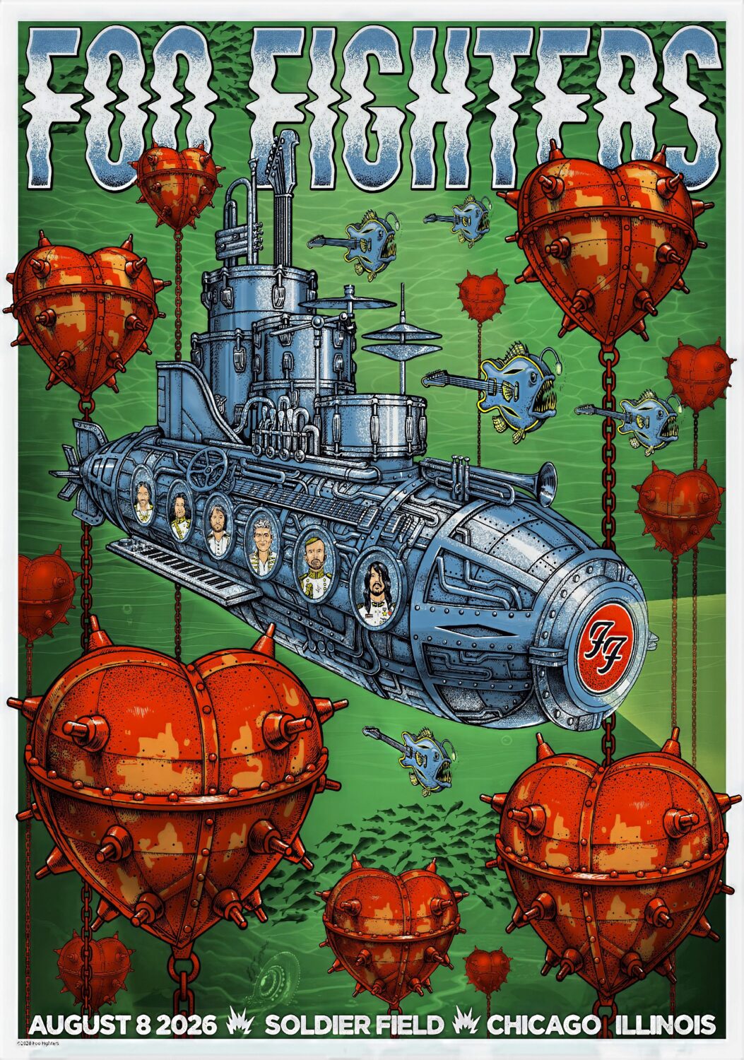 FOO FIGHTERS Take Cover 2026 Tour CHICAGO Solidier Field - 8 August 2026 Poster Print